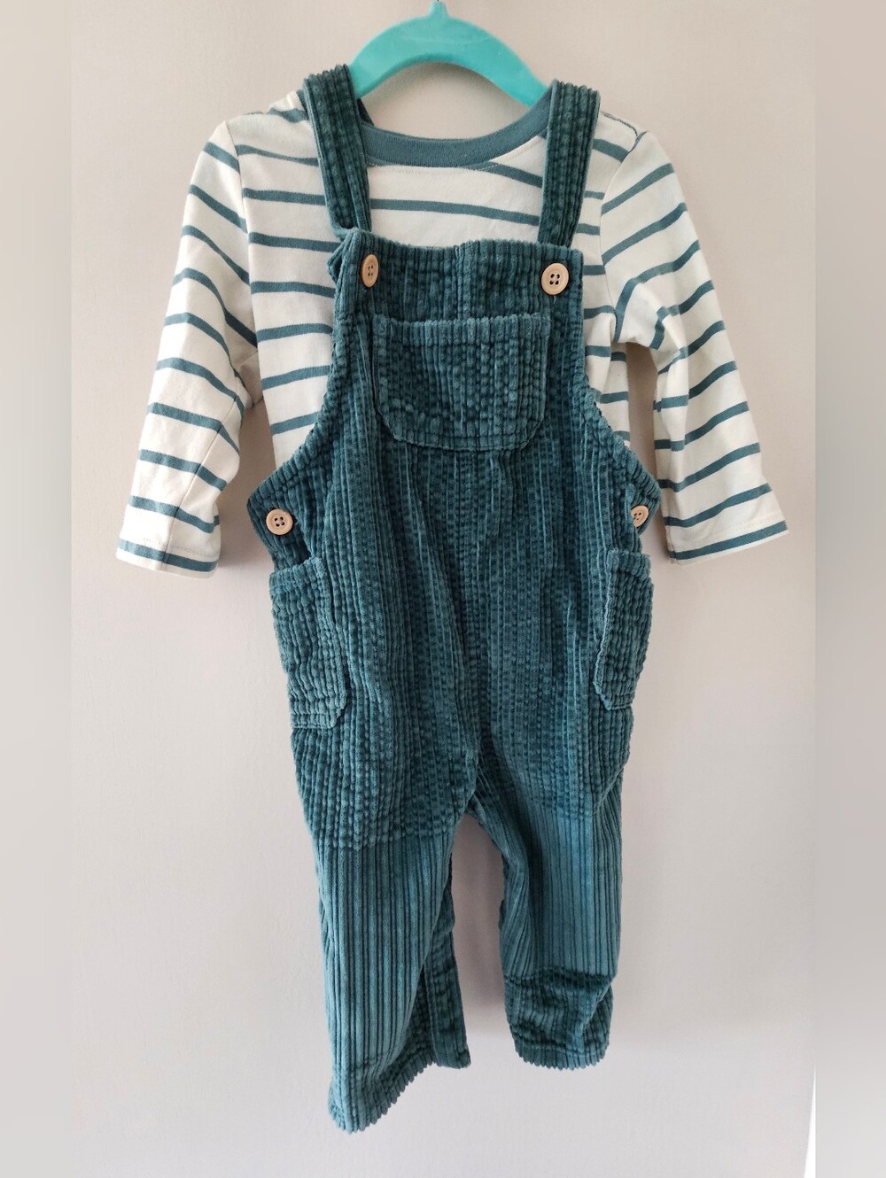 Baby Boy Striped Long Sleeve Top and Corduroy Overalls Set